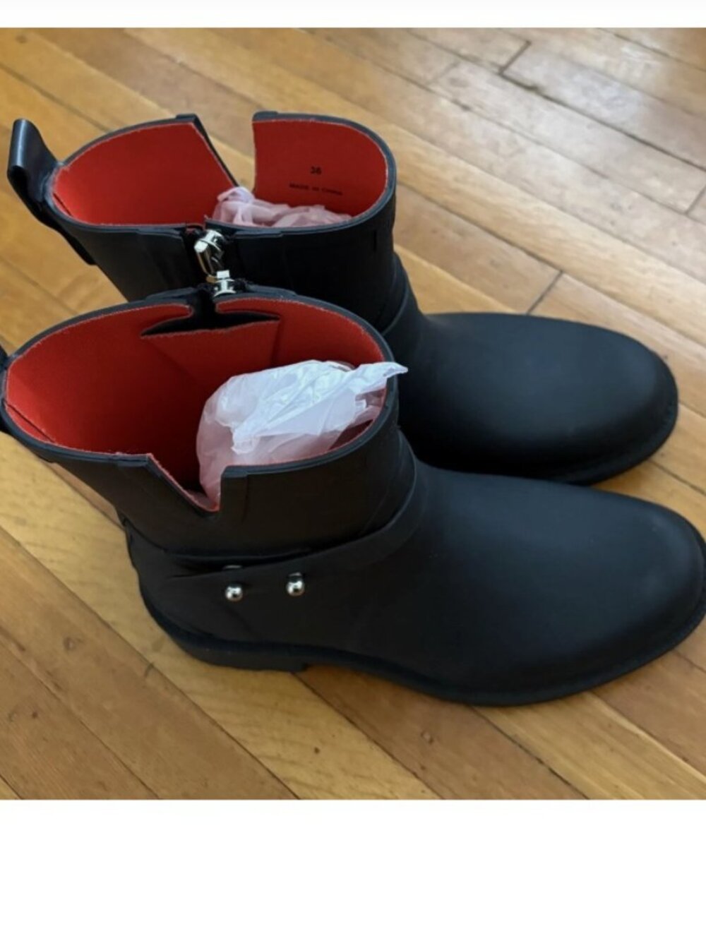 Rag & Bone Moto Rain Boot Black/Red Lining Size EU 36 (US 6)